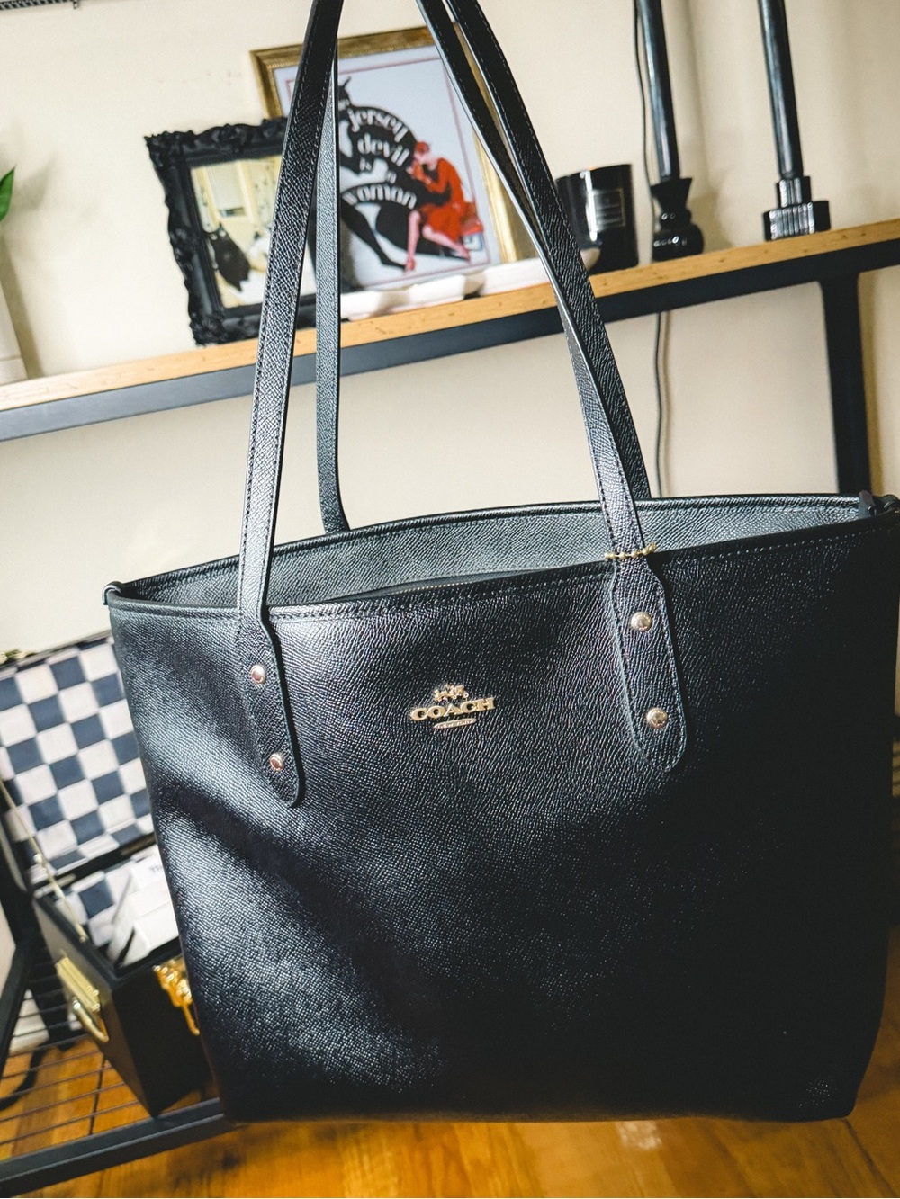 Coach Large Black Leather Tote Bag